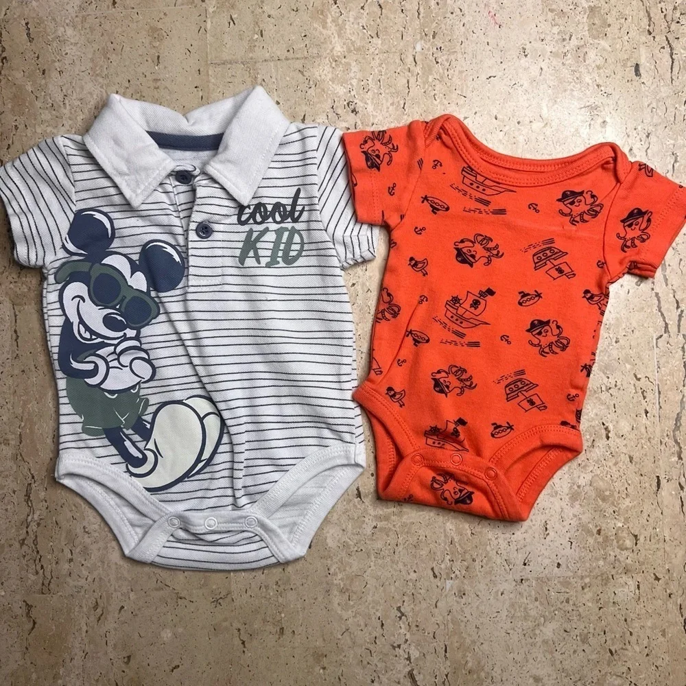 Baby Boy Newborn-3 Month One Piece Short Sleeve Shirts and Organic Cotton Pants